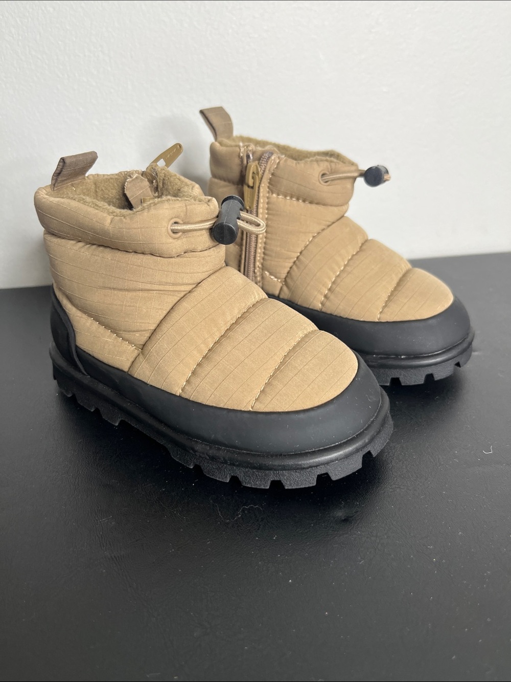 Zara Kids Tan Quilted Winter Boots with Black Sole